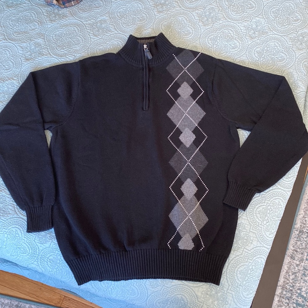 Oscar de la renta black argyle 1/4 zip men’s sweater
